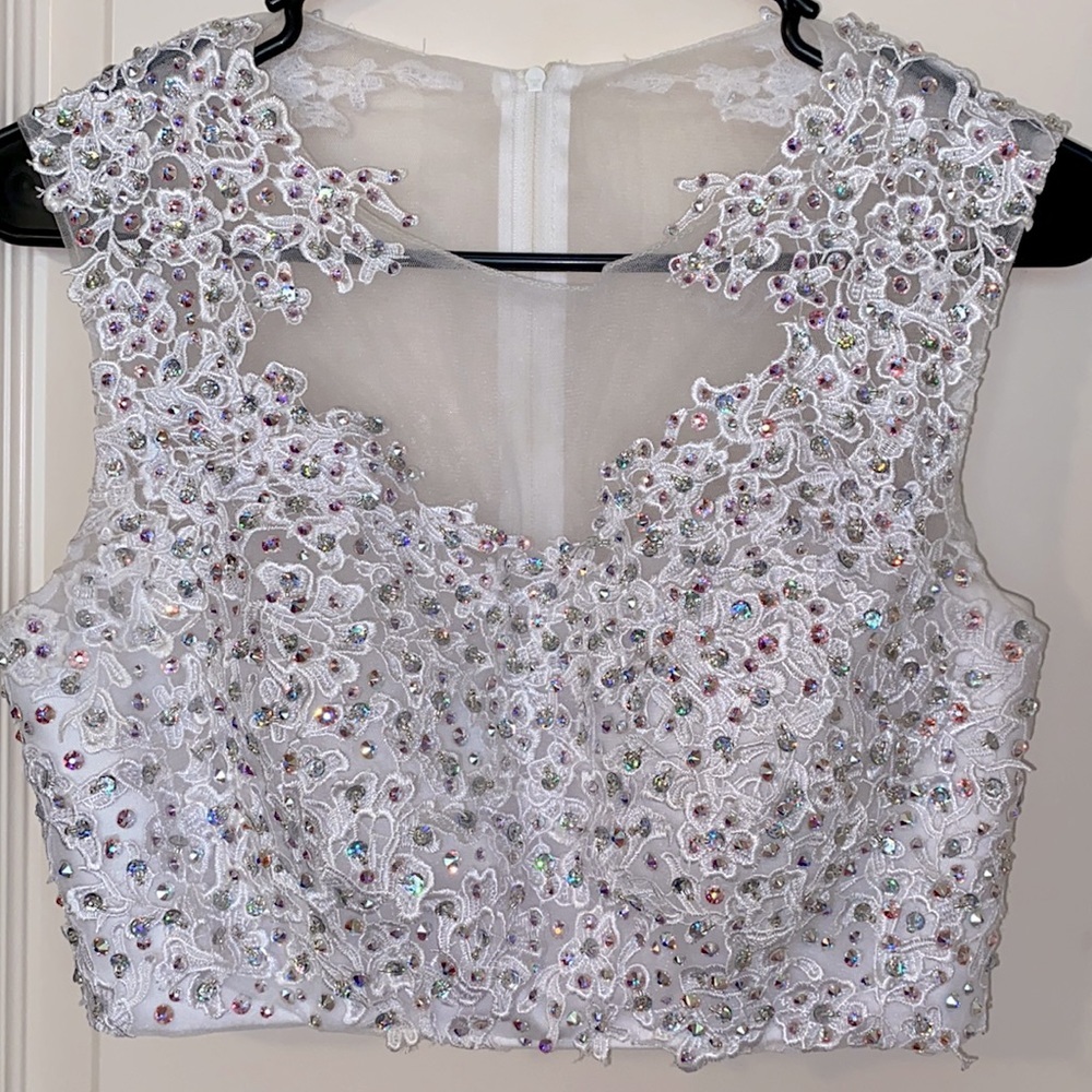 Gorgeous Two Piece w Swarovski Crystals Beading Formal Dress White S M L Skirt